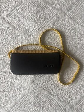 JUSTO Black Crossbody Bag with Yellow Braided Strap